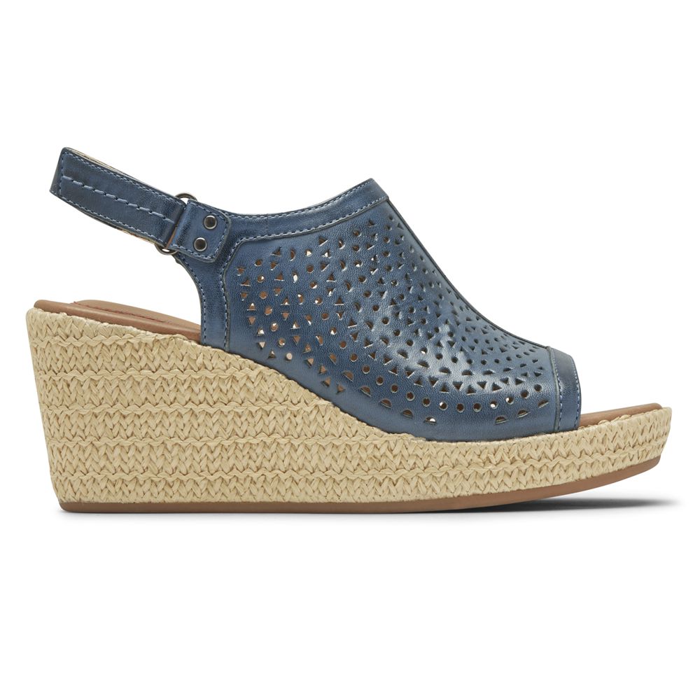 Rockport Cobb Hill Erika Perforated - Womens Wedges Sandals - Blue - NZ (AFB-321607)